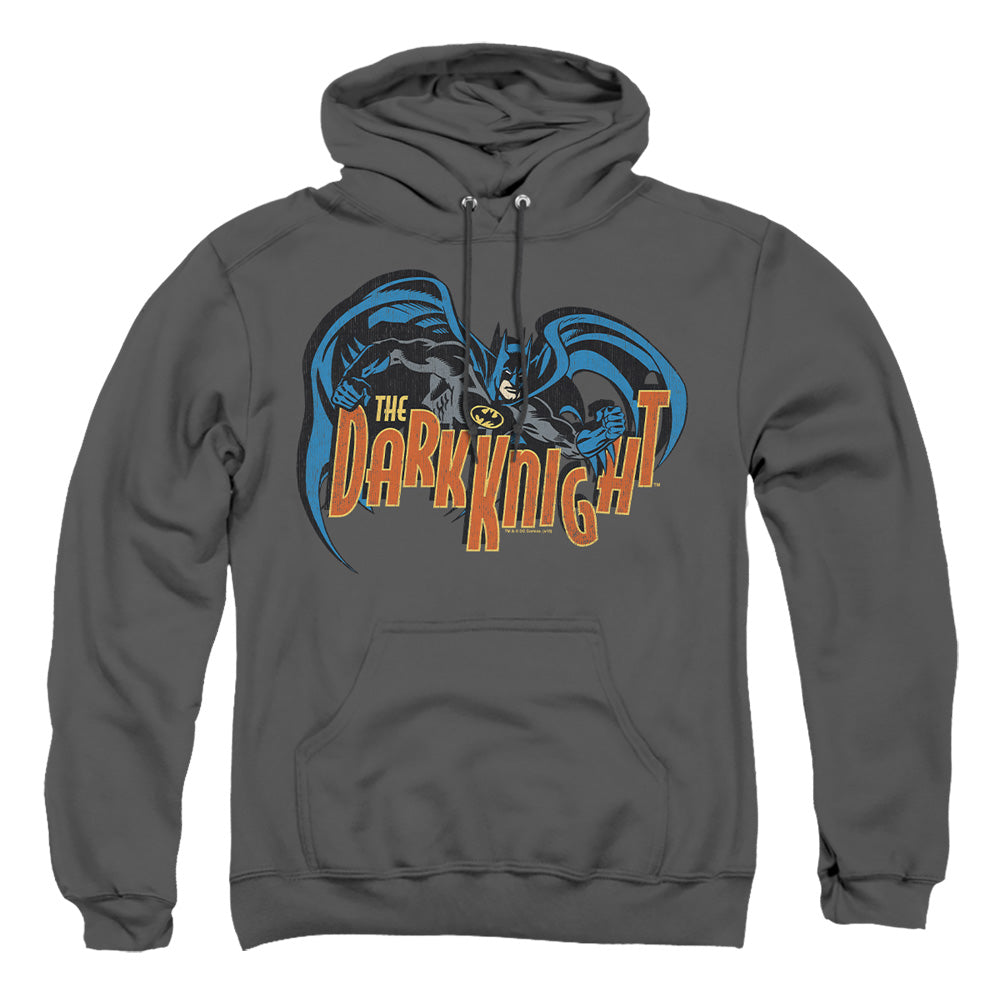 AN OFFCIALLY LICENSED BATMAN RETRO DARK KNIGHT ADULT UNISEX PULLOVER HOODIE CHARCOAL