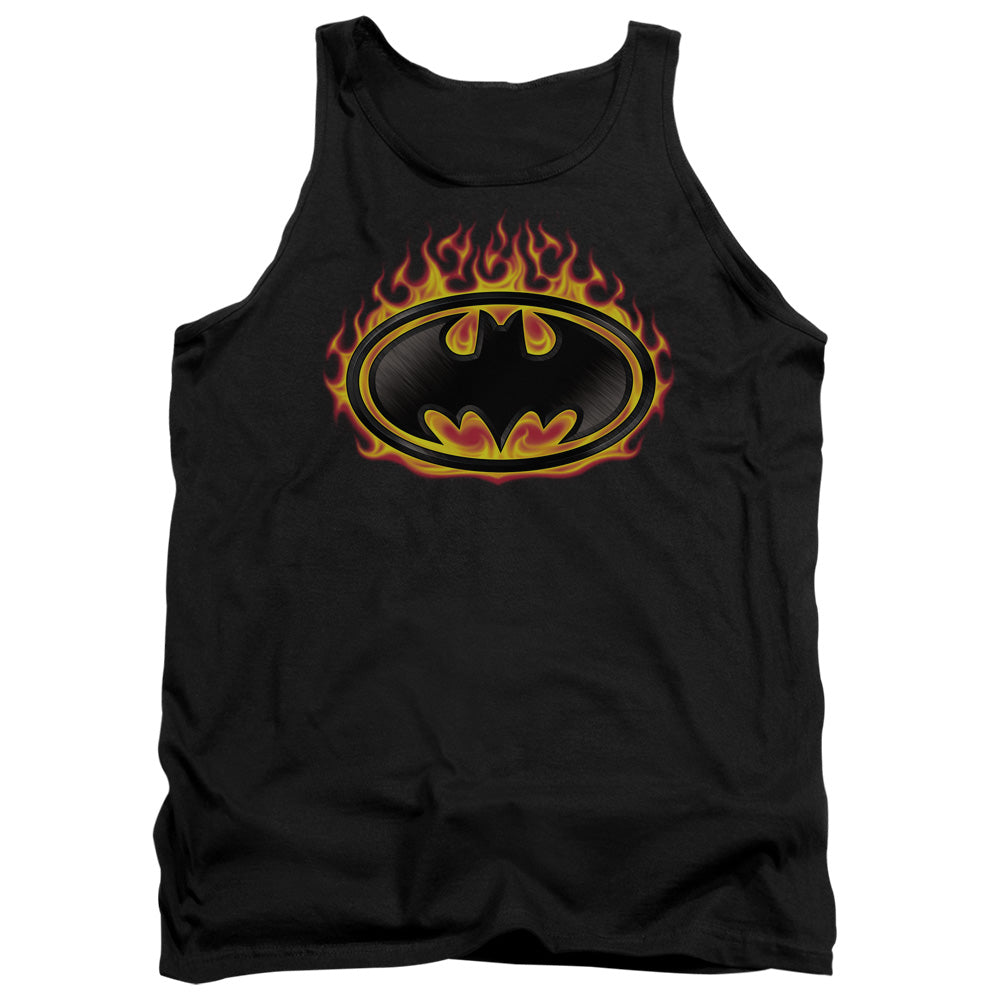 AN OFFCIALLY LICENSED BATMAN BAT FLAMES SHIELD ADULT UNISEX TANK TOP BLACK