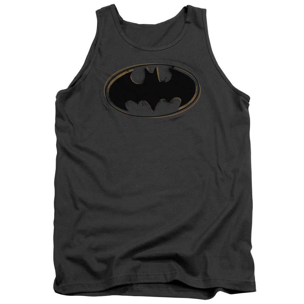 AN OFFCIALLY LICENSED BATMAN SPRAY PAINT LOGO ADULT UNISEX TANK TOP CHARCOAL