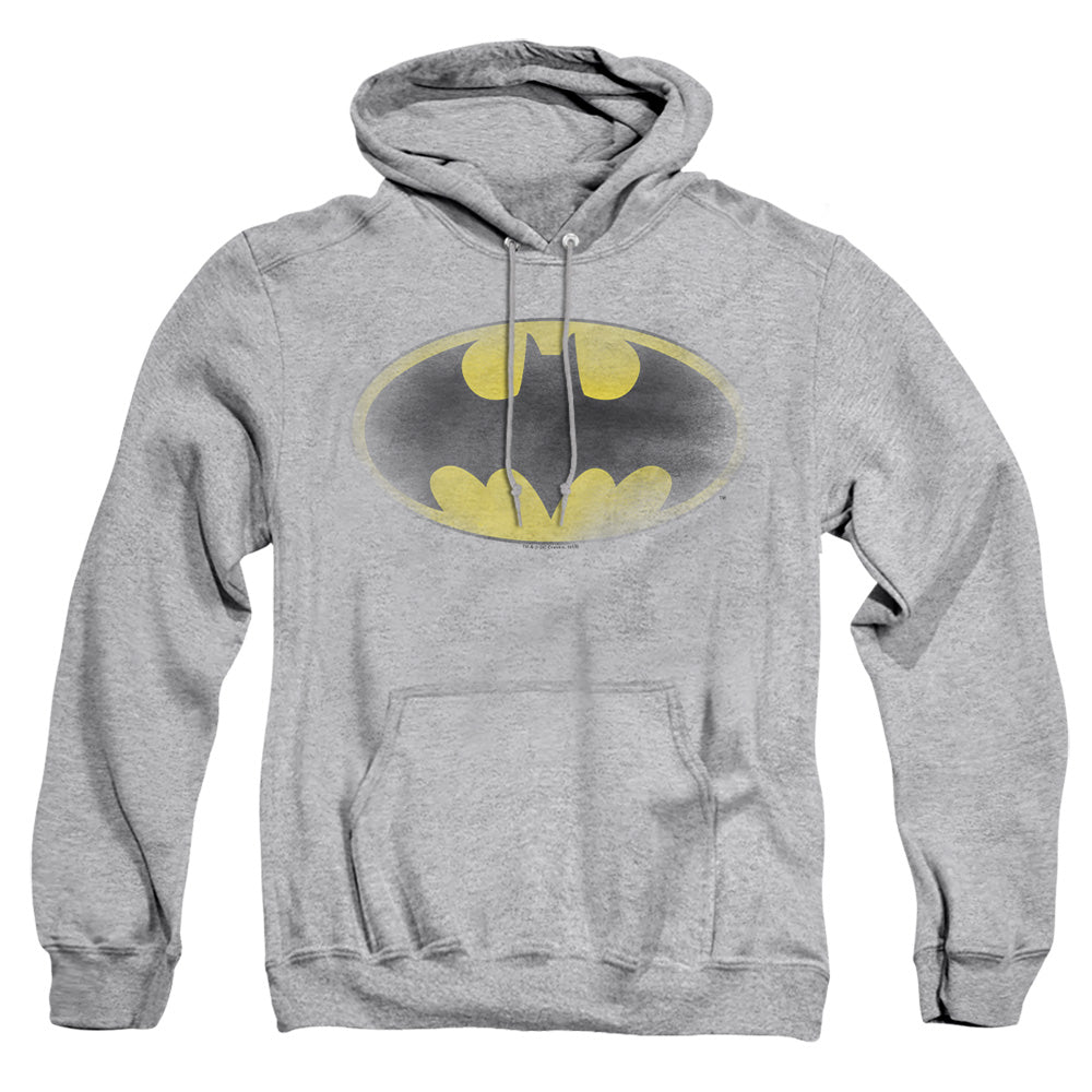 AN OFFCIALLY LICENSED BATMAN FADED LOGO ADULT UNISEX PULLOVER HOODIE ATHLETIC HEATHER