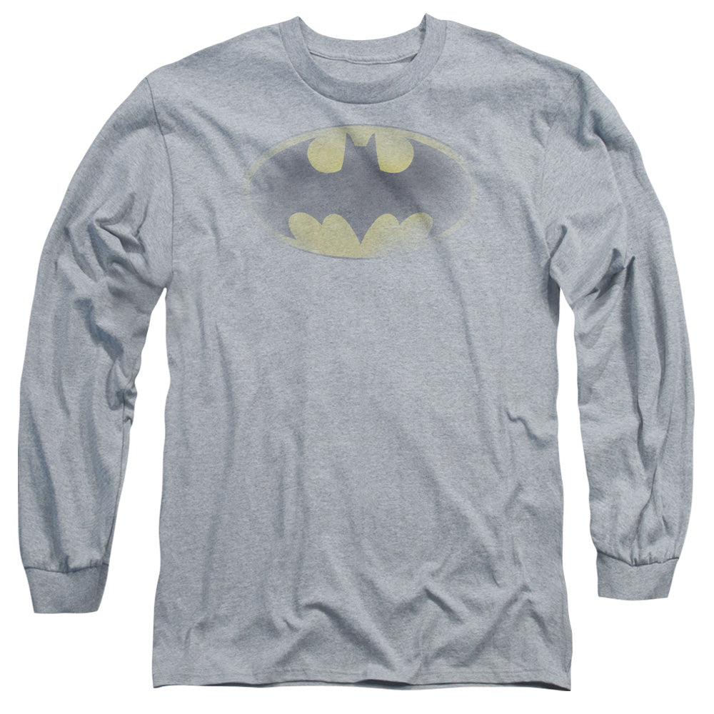 AN OFFCIALLY LICENSED BATMAN FADED LOGO MEN'S LONG SLEEVE T-SHIRT ATHLETIC HEATHER