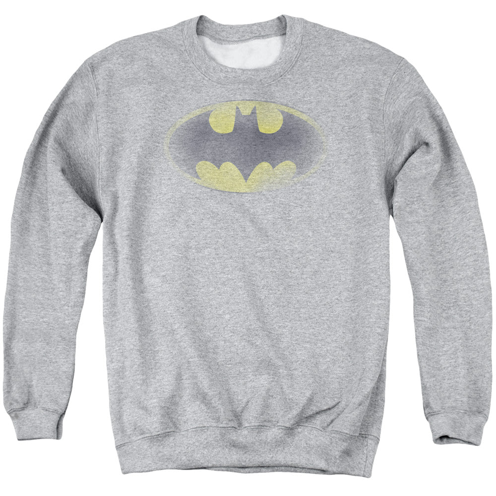 AN OFFCIALLY LICENSED BATMAN FADED LOGO ADULT UNISEX CREWNECK SWEATSHIRT ATHLETIC HEATHER