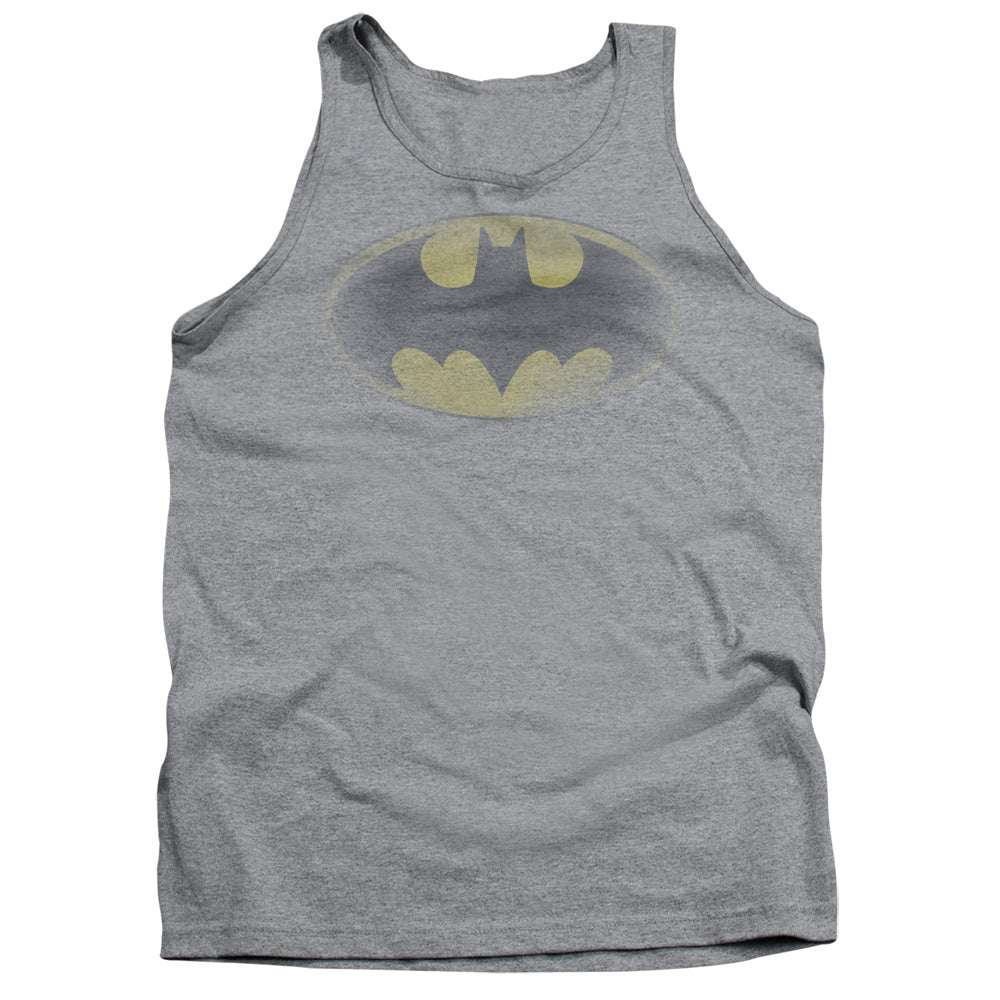 AN OFFCIALLY LICENSED BATMAN FADED LOGO ADULT UNISEX TANK TOP ATHLETIC HEATHER