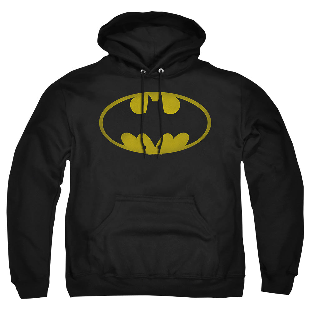 AN OFFCIALLY LICENSED BATMAN WASHED BAT LOGO ADULT UNISEX PULLOVER HOODIE BLACK
