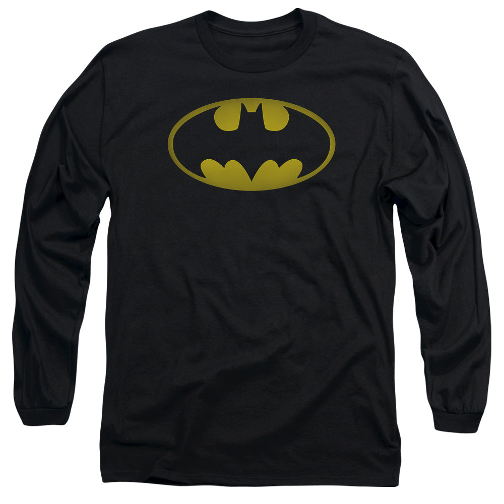 AN OFFCIALLY LICENSED BATMAN WASHED BAT LOGO MEN'S LONG SLEEVE T-SHIRT BLACK