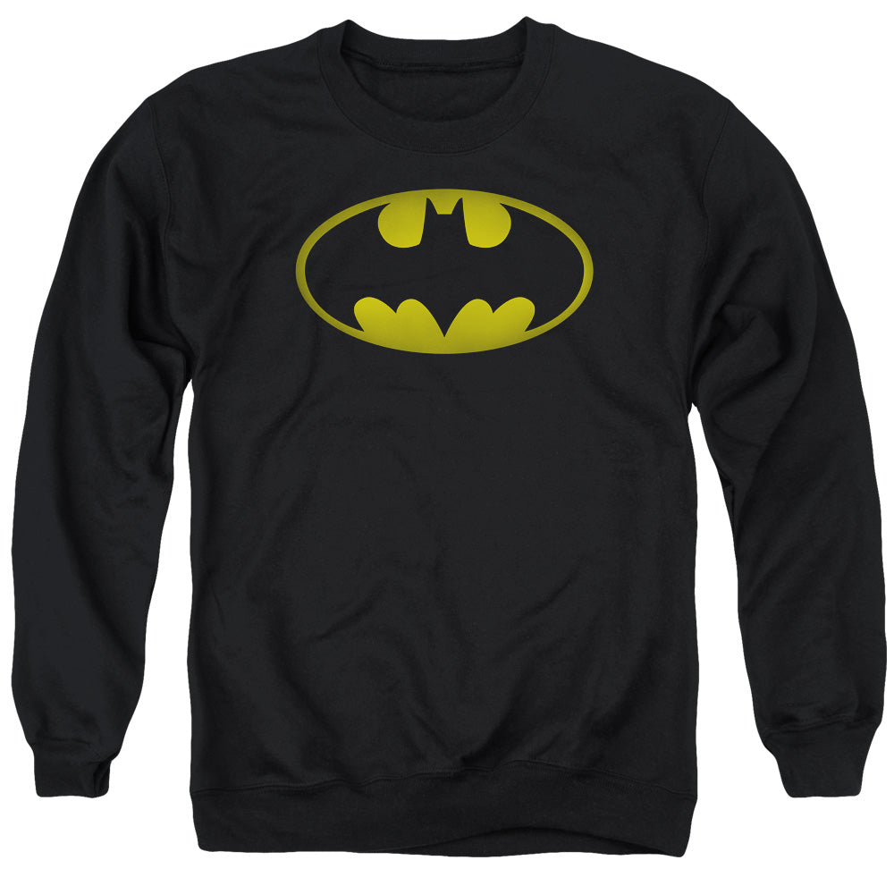 AN OFFCIALLY LICENSED BATMAN WASHED BAT LOGO ADULT UNISEX CREWNECK SWEATSHIRT BLACK