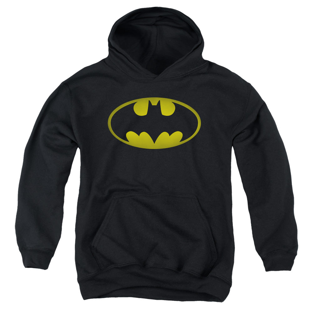 AN OFFCIALLY LICENSED BATMAN WASHED BAT LOGO YOUTH HOODIE BLACK