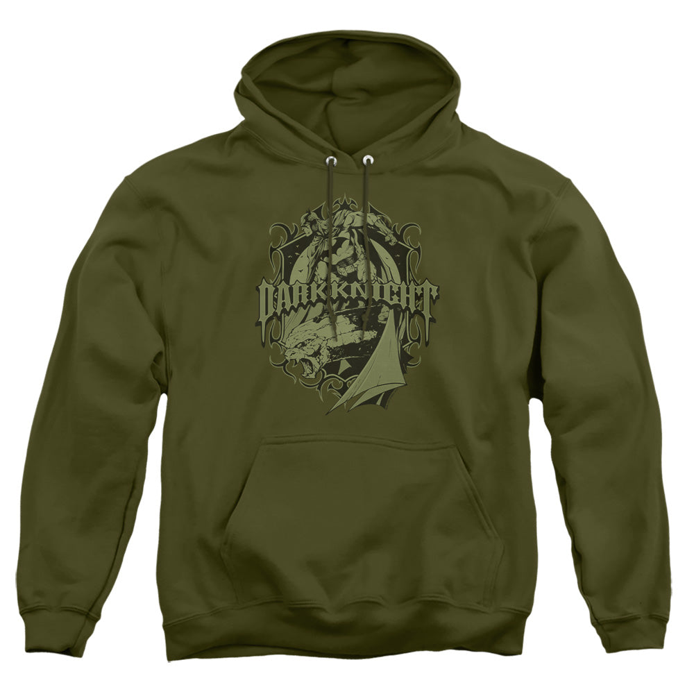 AN OFFCIALLY LICENSED BATMAN READY TO STRIKE ADULT UNISEX PULLOVER HOODIE MILITARY GREEN