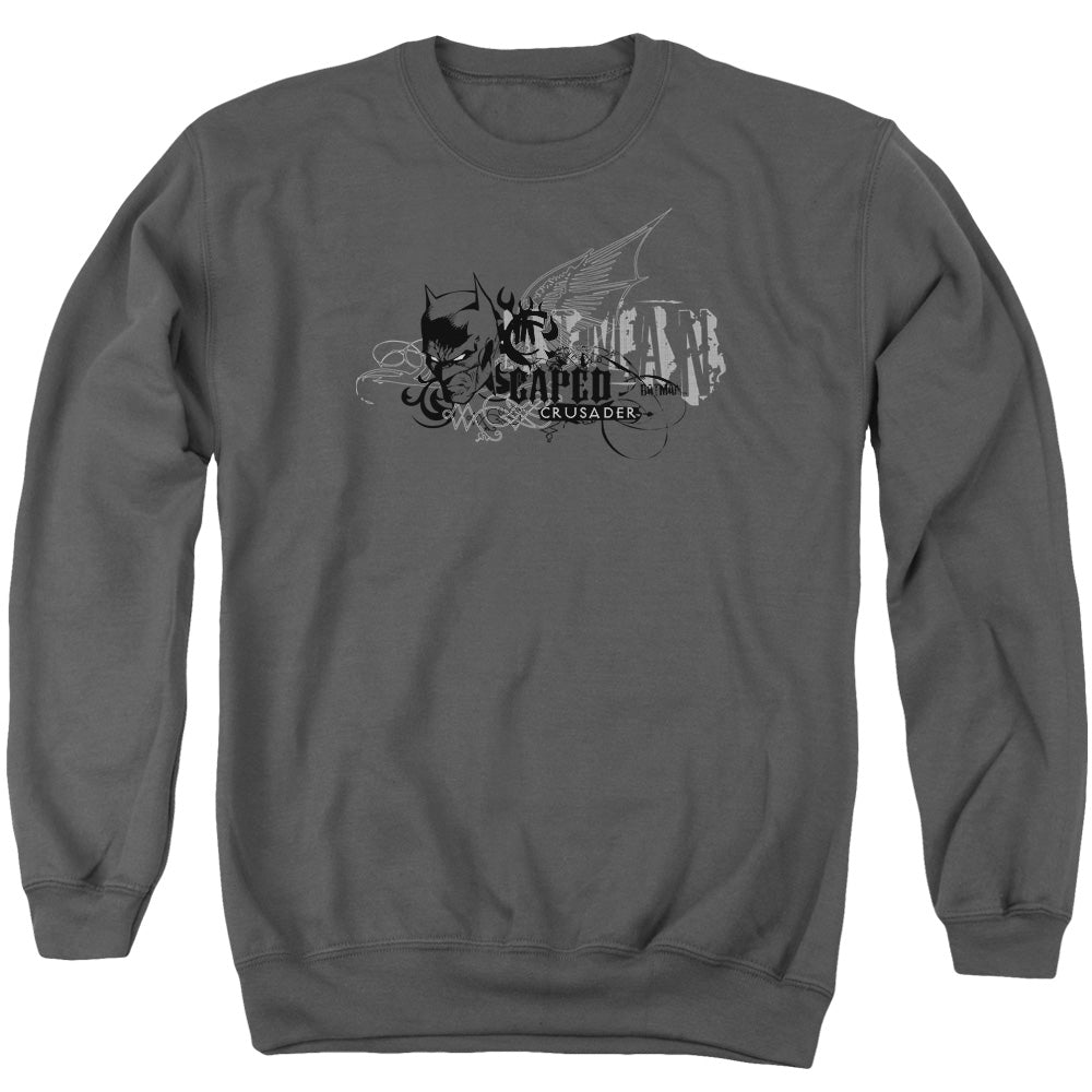 AN OFFCIALLY LICENSED BATMAN URBAN CRUSADER ADULT UNISEX CREWNECK SWEATSHIRT CHARCOAL