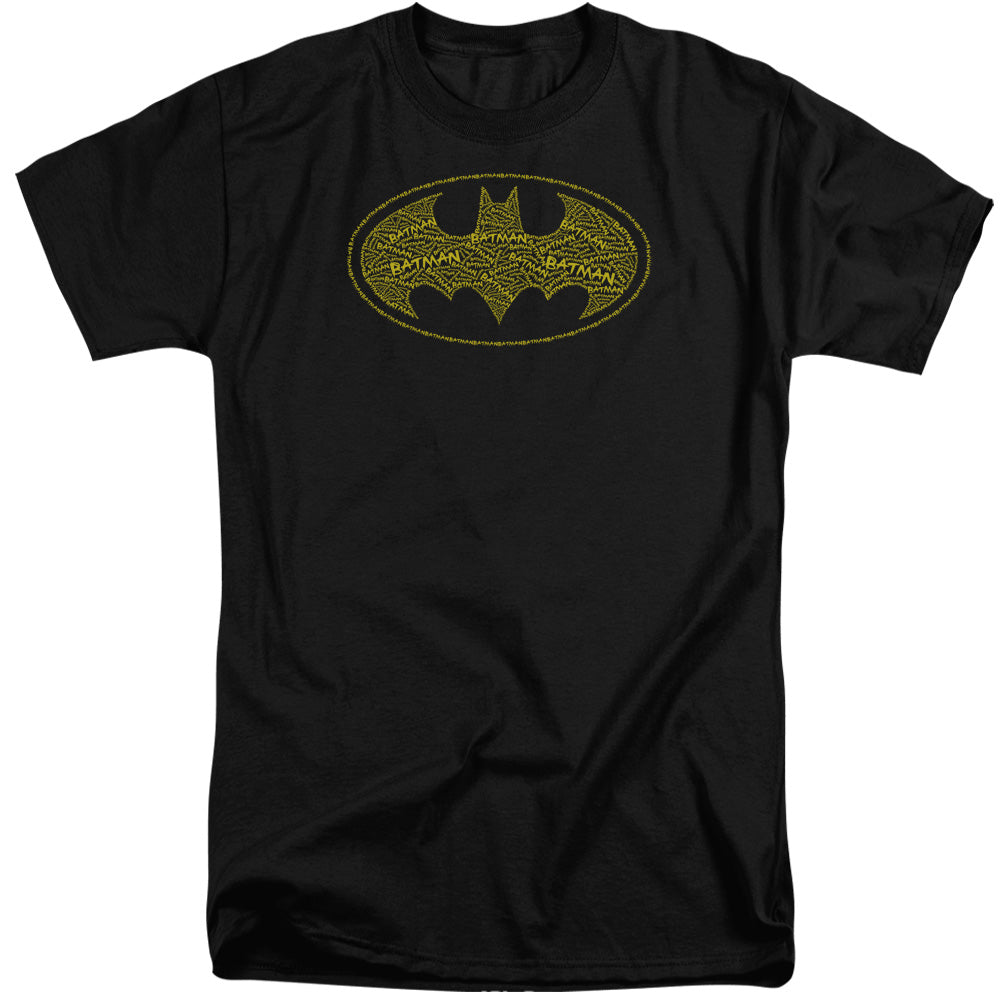 AN OFFCIALLY LICENSED BATMAN TYPE LOGO MEN'S TALL FIT T-SHIRT BLACK