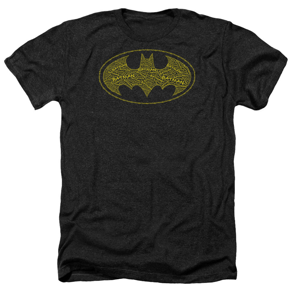 AN OFFCIALLY LICENSED BATMAN TYPE LOGO MEN'S HEATHER T-SHIRT CHARCOAL
