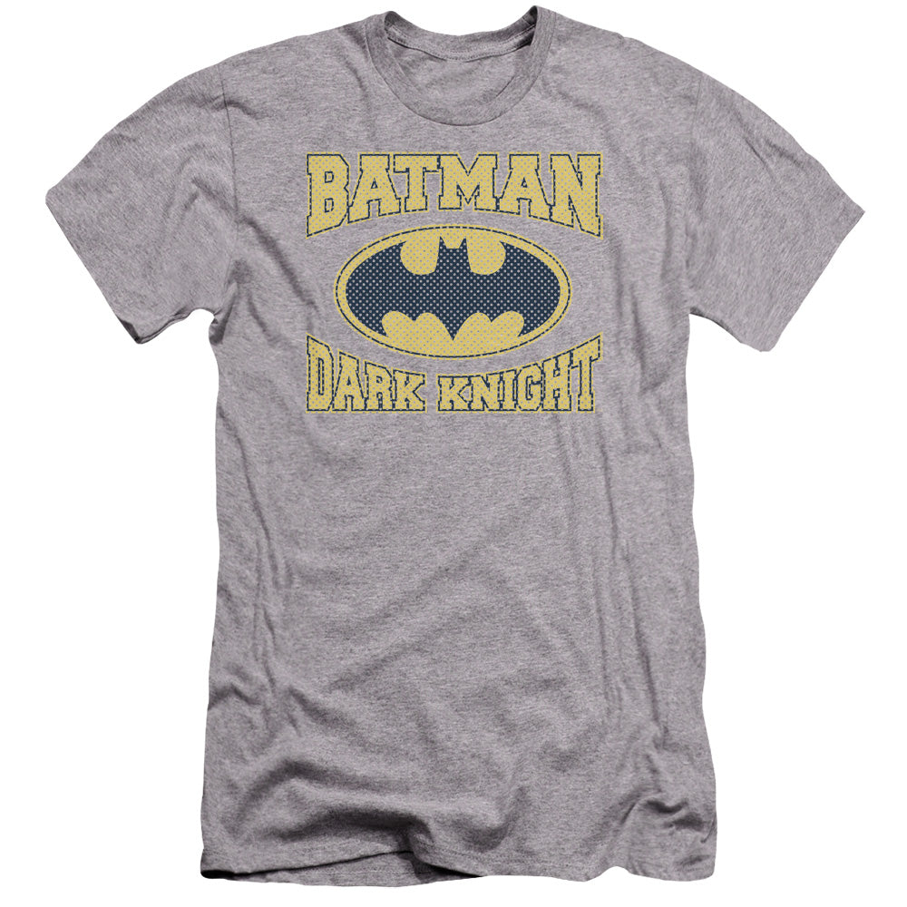 AN OFFCIALLY LICENSED BATMAN DARK KNIGHT JERSEY MEN'S PREMIUM SLIM FIT T-SHIRT ATHLETIC HEATHER