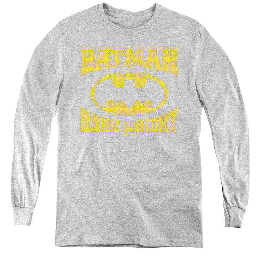 AN OFFCIALLY LICENSED BATMAN DARK KNIGHT JERSEY YOUTH LONG SLEEVE T-SHIRT ATHLETIC HEATHER