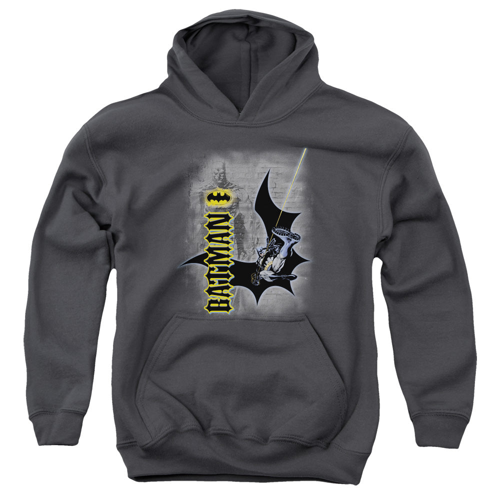 AN OFFCIALLY LICENSED BATMAN SWING INTO ACTION YOUTH HOODIE CHARCOAL