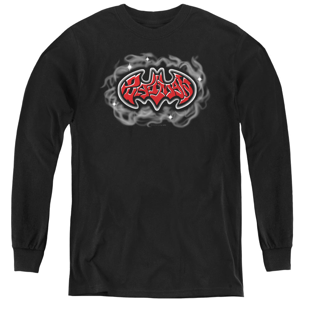 AN OFFCIALLY LICENSED BATMAN HIP HOP LOGO YOUTH LONG SLEEVE T-SHIRT BLACK