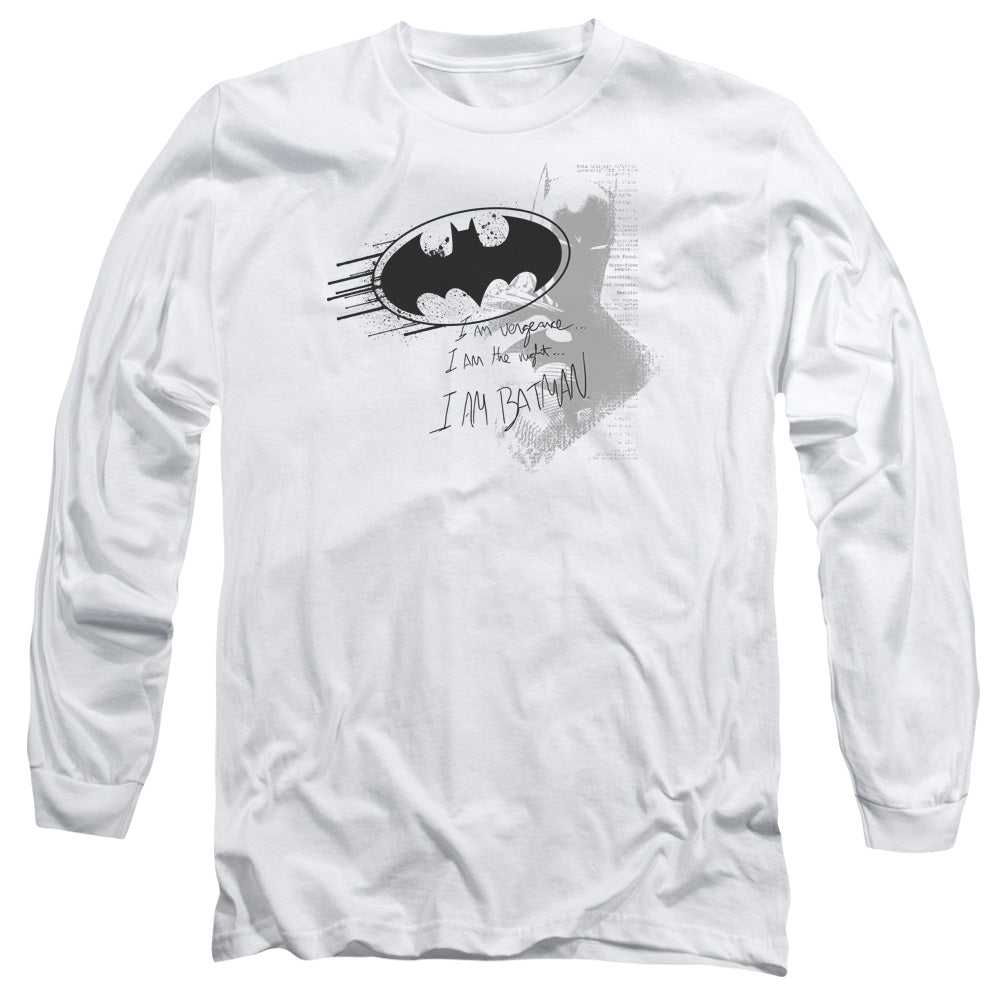 AN OFFCIALLY LICENSED BATMAN I AM VENGEANCE MEN'S LONG SLEEVE T-SHIRT WHITE