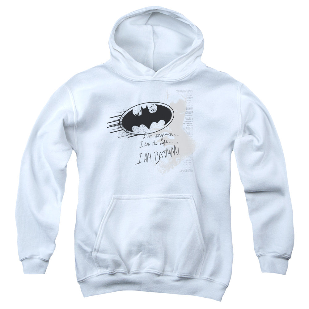 AN OFFCIALLY LICENSED BATMAN I AM VENGEANCE YOUTH HOODIE WHITE