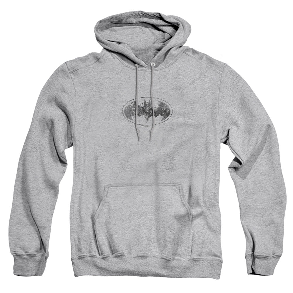 AN OFFCIALLY LICENSED BATMAN BURNED & SPLATTERED ADULT UNISEX PULLOVER HOODIE ATHLETIC HEATHER