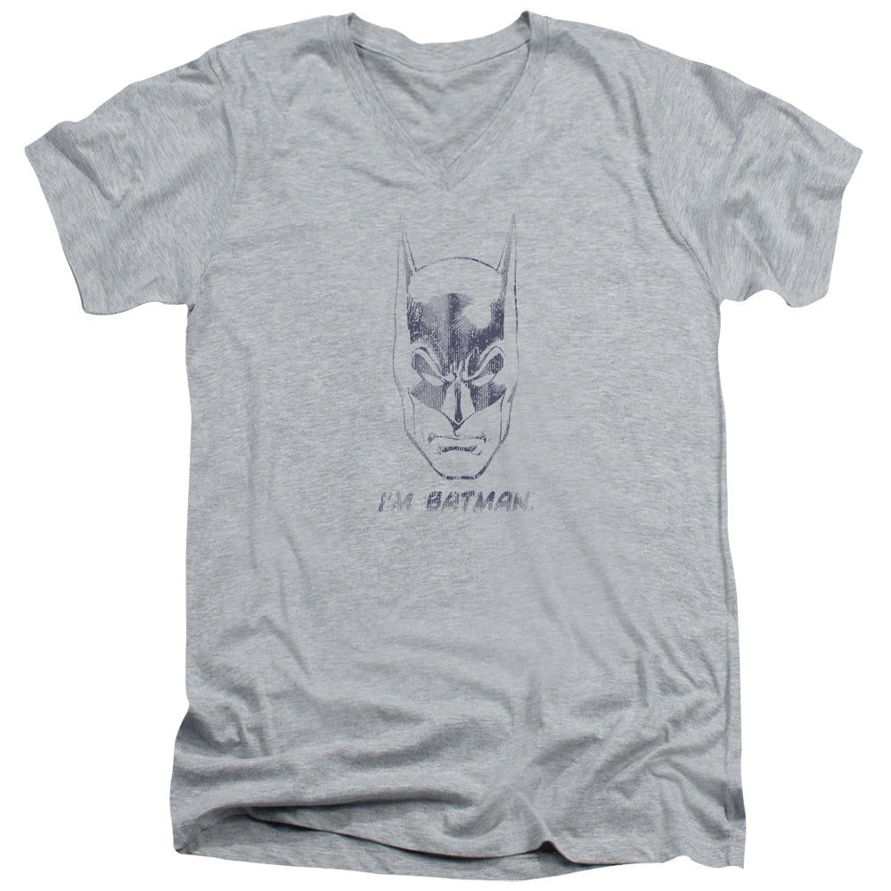 AN OFFCIALLY LICENSED BATMAN IM BATMAN MEN'S V-NECK T-SHIRT ATHLETIC HEATHER