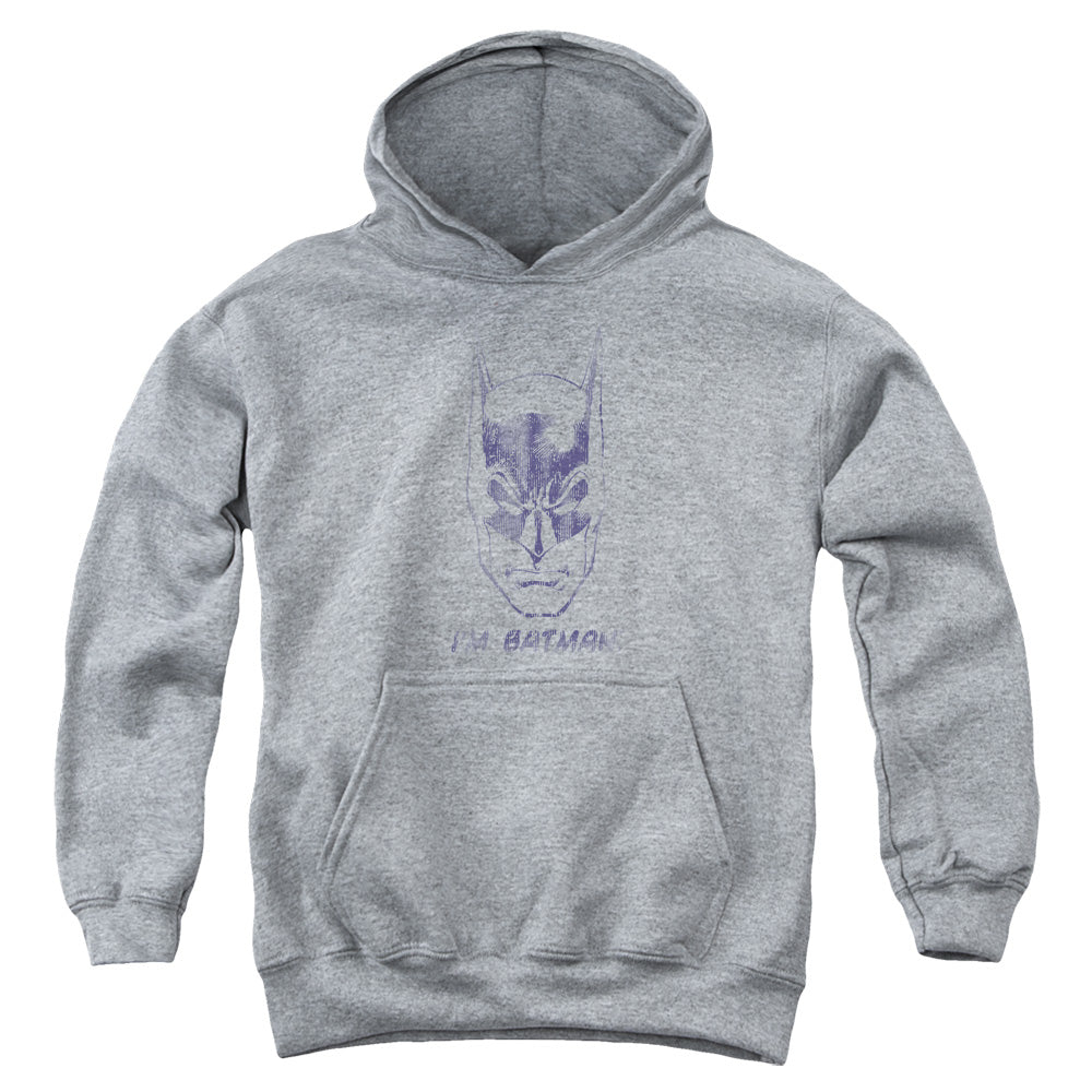 AN OFFCIALLY LICENSED BATMAN IM BATMAN YOUTH HOODIE ATHLETIC HEATHER