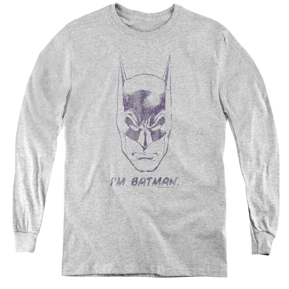 AN OFFCIALLY LICENSED BATMAN IM BATMAN YOUTH LONG SLEEVE T-SHIRT ATHLETIC HEATHER