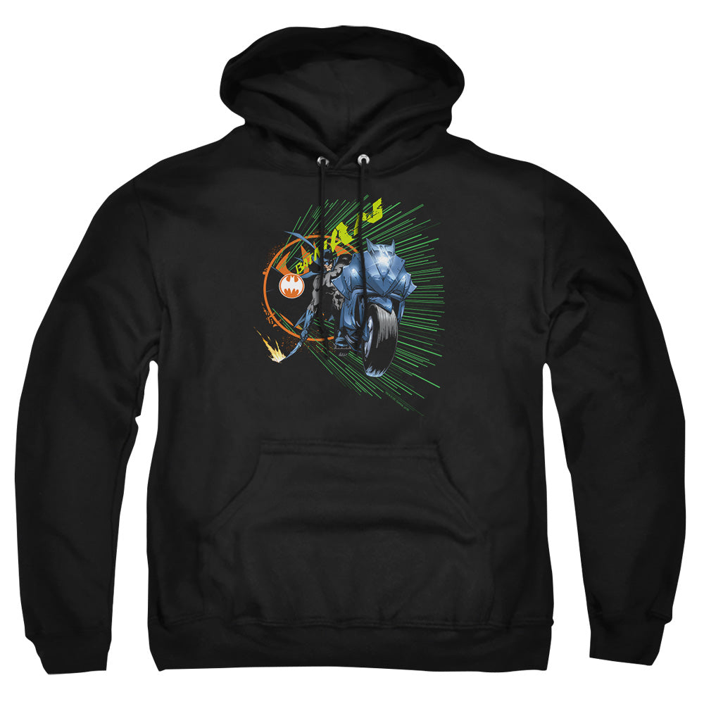 AN OFFCIALLY LICENSED BATMAN BATCYCLE ADULT UNISEX PULLOVER HOODIE BLACK