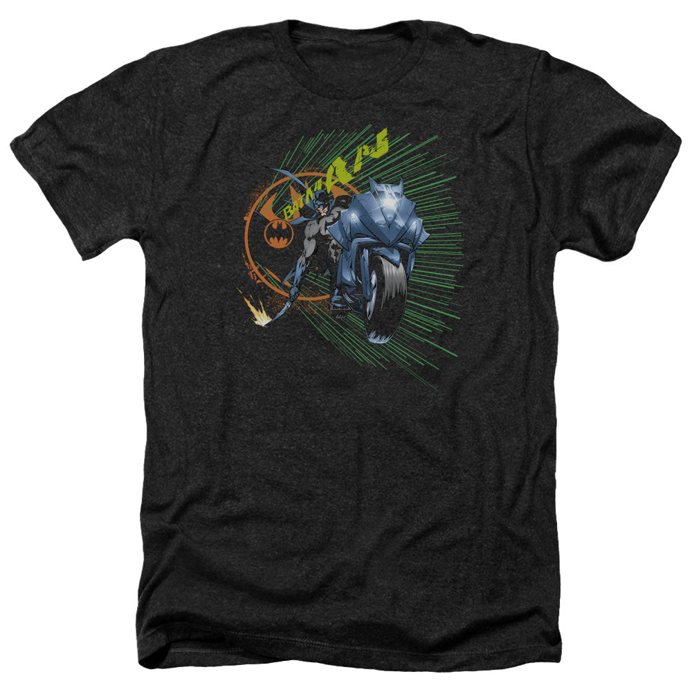 AN OFFCIALLY LICENSED BATMAN BATCYCLE MEN'S HEATHER T-SHIRT CHARCOAL