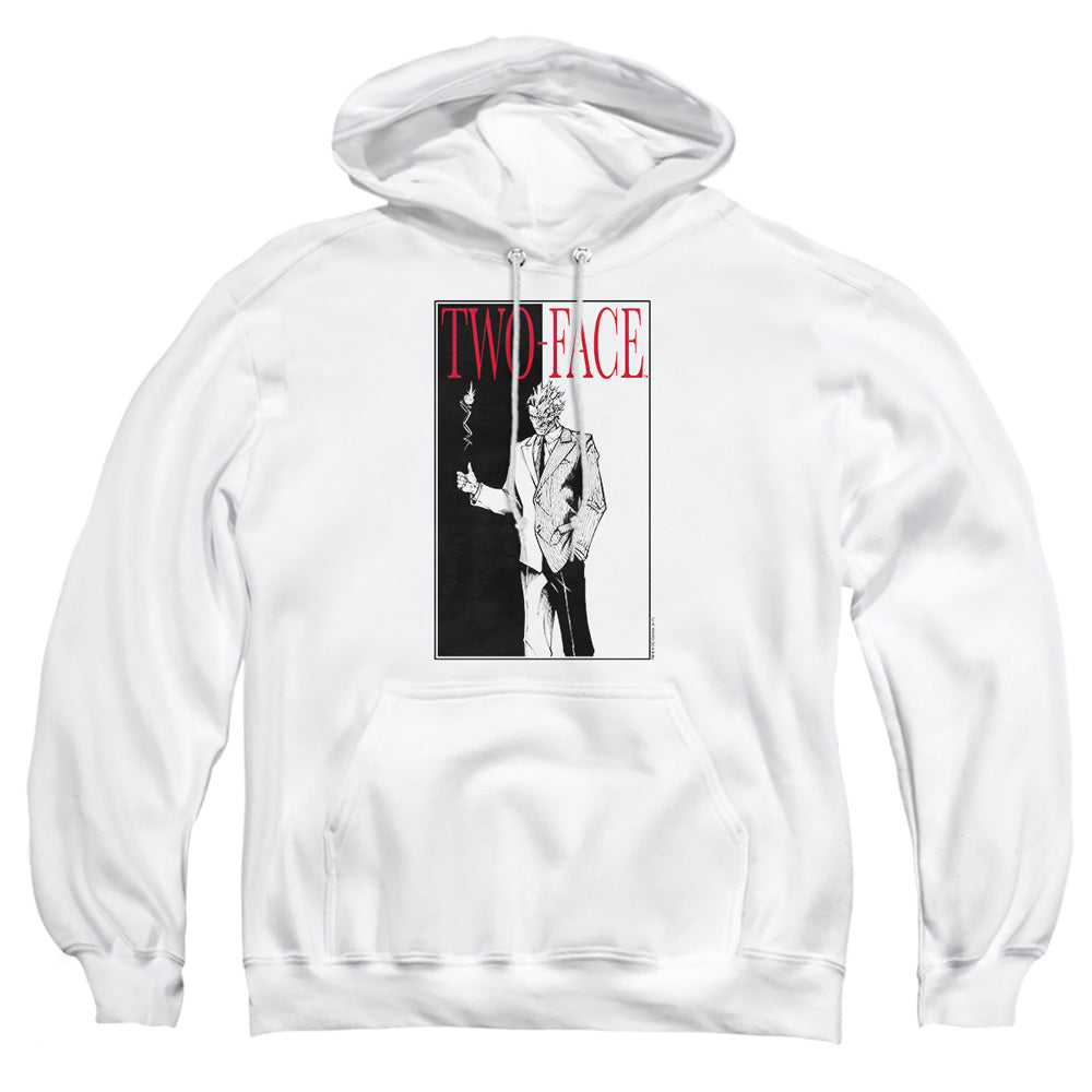 AN OFFCIALLY LICENSED BATMAN TWO FACE ADULT UNISEX PULLOVER HOODIE WHITE