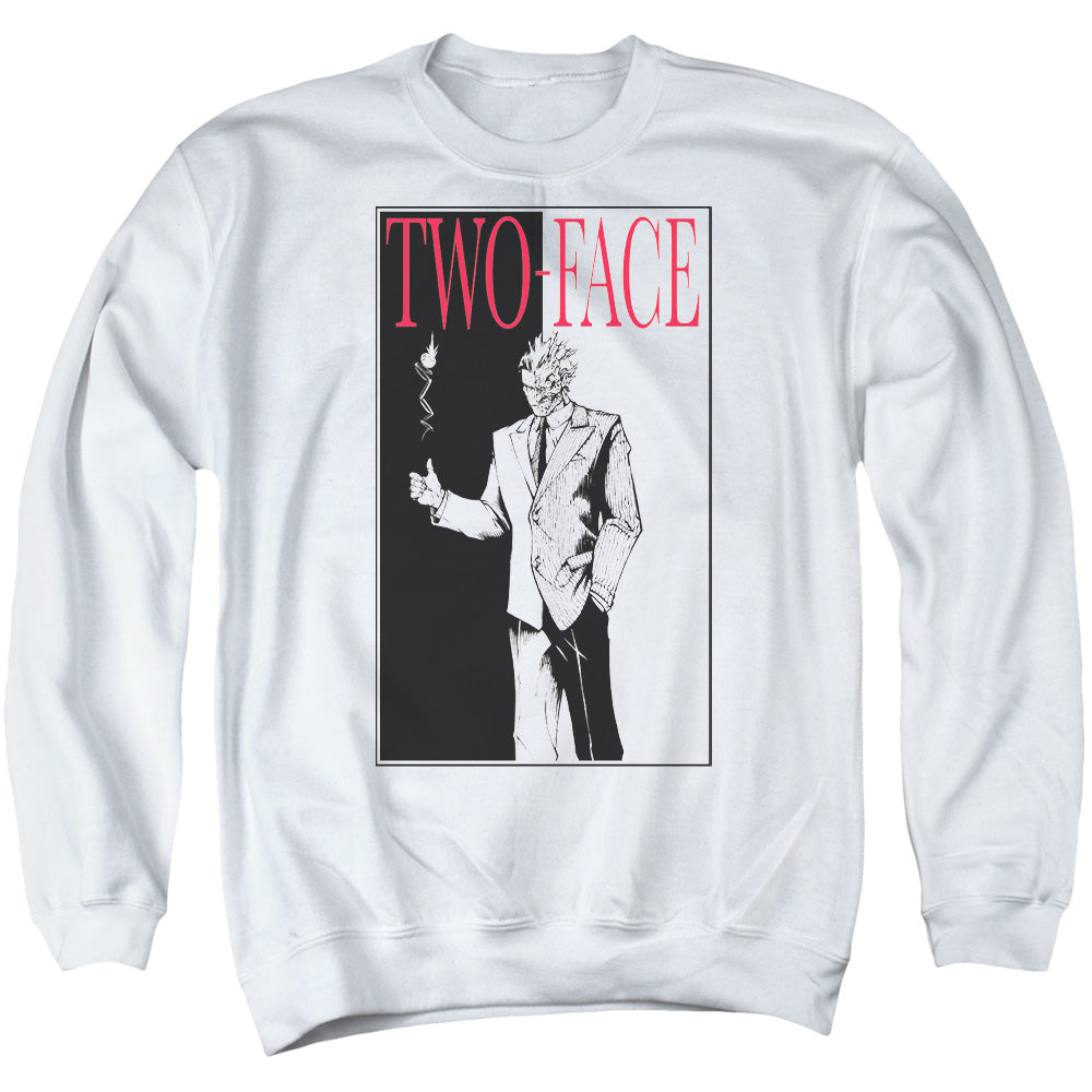 AN OFFCIALLY LICENSED BATMAN TWO FACE ADULT UNISEX CREWNECK SWEATSHIRT WHITE