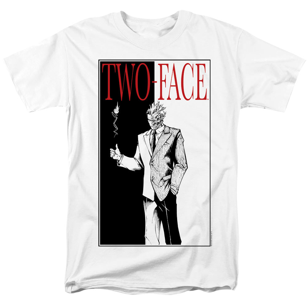 AN OFFCIALLY LICENSED BATMAN TWO FACE MEN'S REGULAR FIT T-SHIRT WHITE