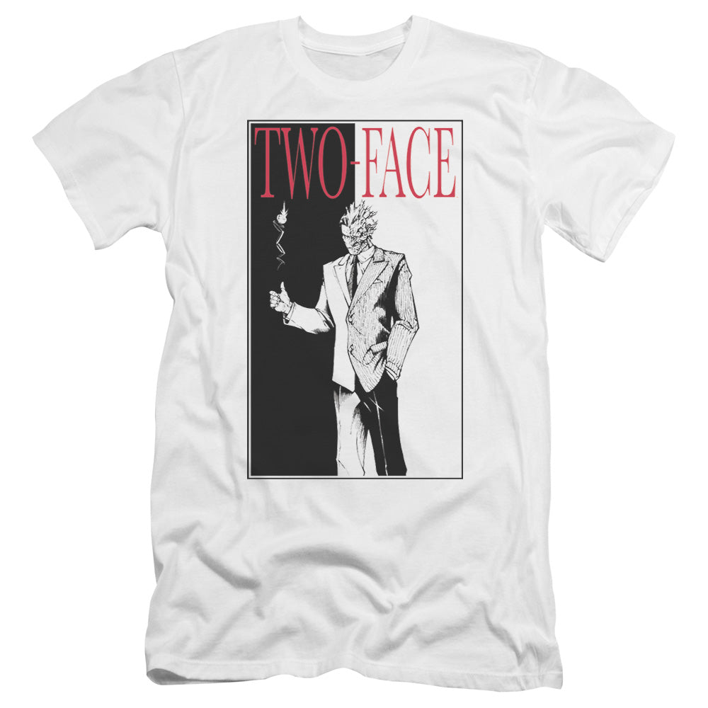 AN OFFCIALLY LICENSED BATMAN TWO FACE MEN'S PREMIUM SLIM FIT T-SHIRT WHITE