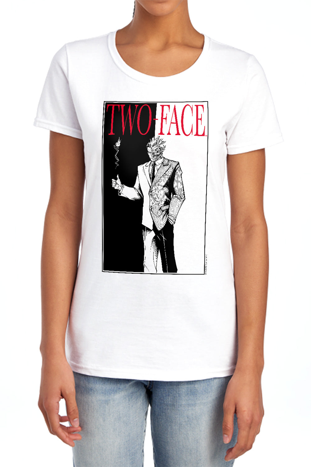 AN OFFCIALLY LICENSED BATMAN TWO FACE WOMEN'S REGULAR FIT T-SHIRT WHITE