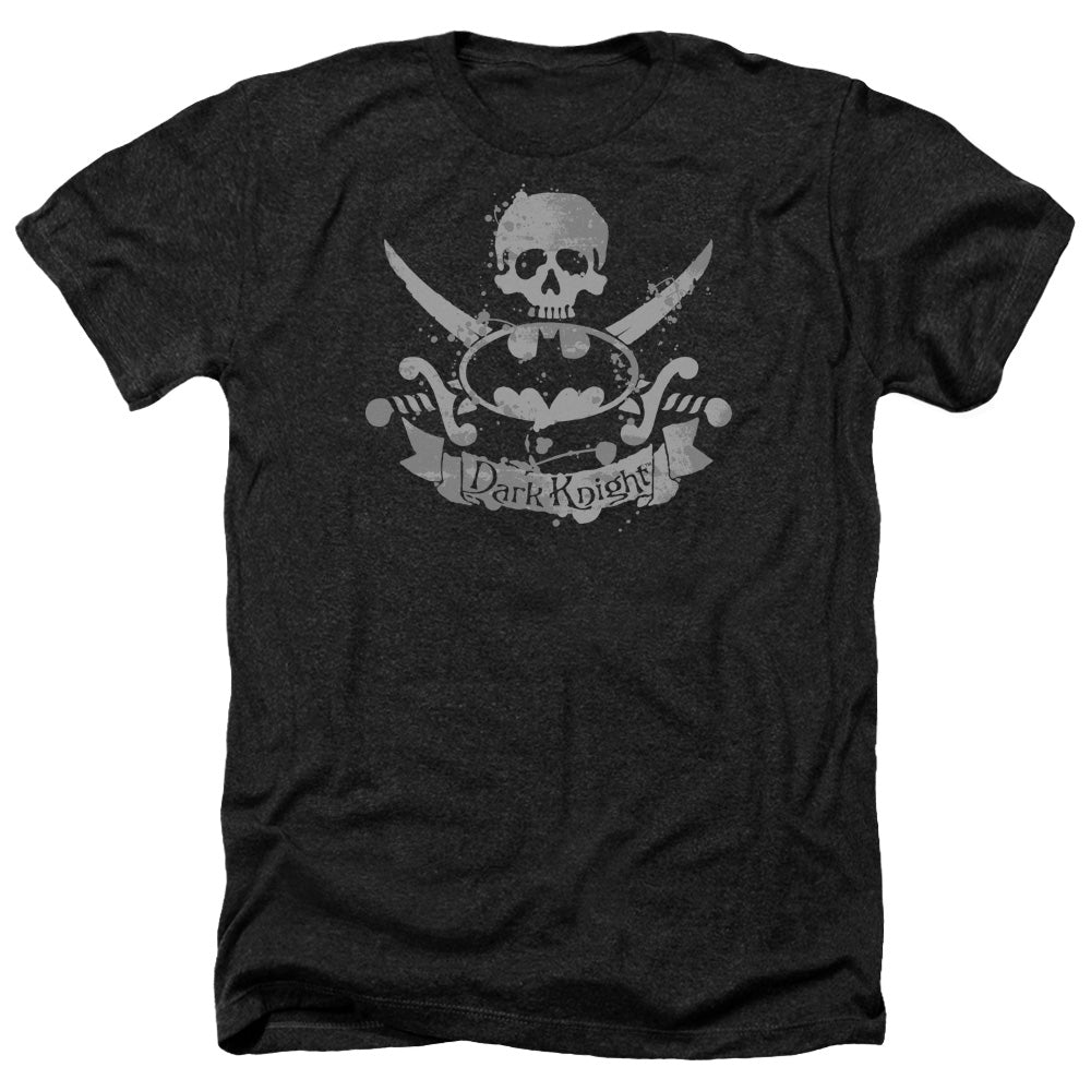 AN OFFCIALLY LICENSED BATMAN DARK PIRATE MEN'S HEATHER T-SHIRT CHARCOAL