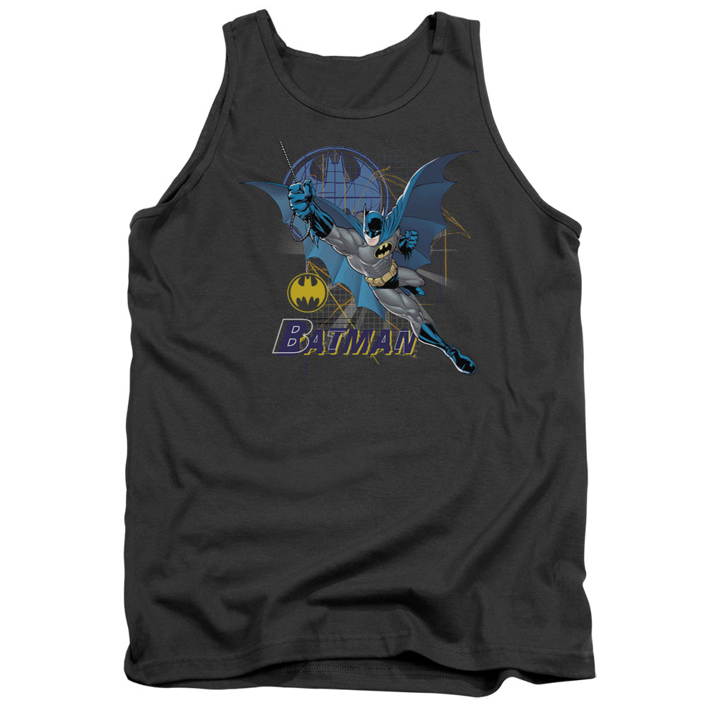 AN OFFCIALLY LICENSED BATMAN CAPE OUTSTRETCHED ADULT UNISEX TANK TOP CHARCOAL