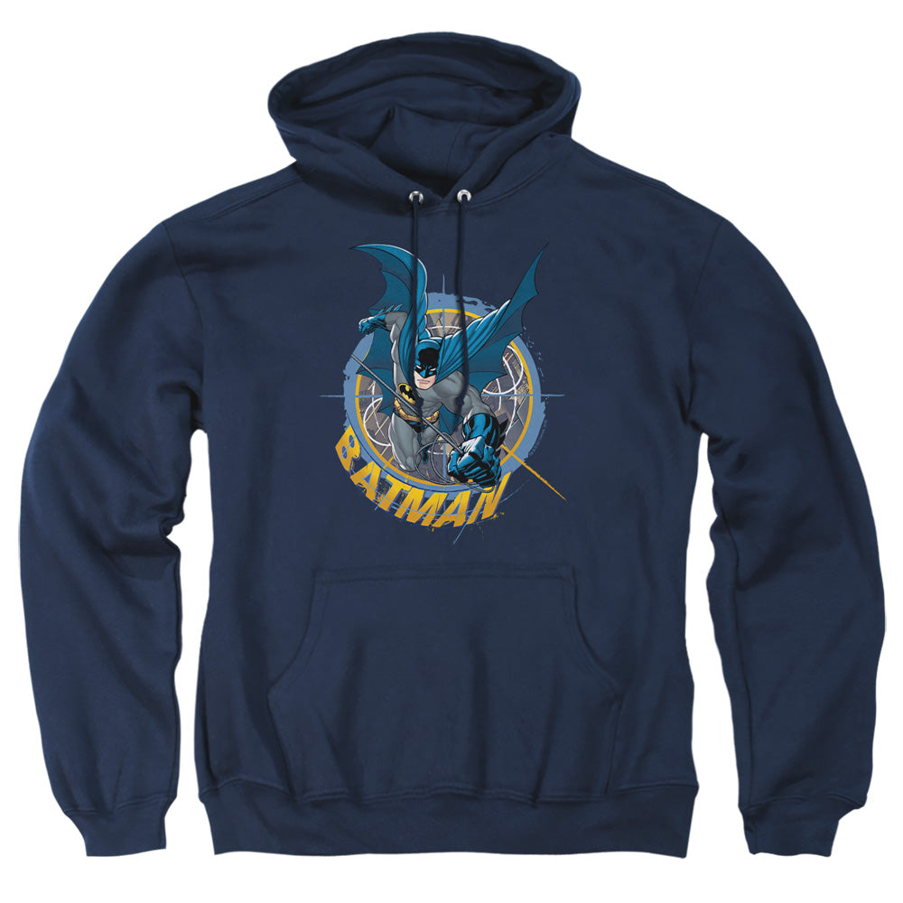 AN OFFCIALLY LICENSED BATMAN IN THE CROSSHAIRS ADULT UNISEX PULLOVER HOODIE NAVY