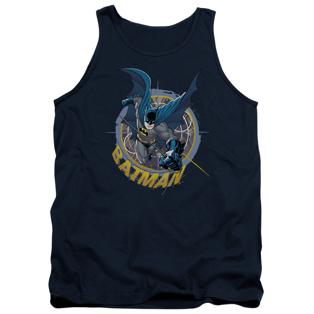 AN OFFCIALLY LICENSED BATMAN IN THE CROSSHAIRS ADULT UNISEX TANK TOP NAVY