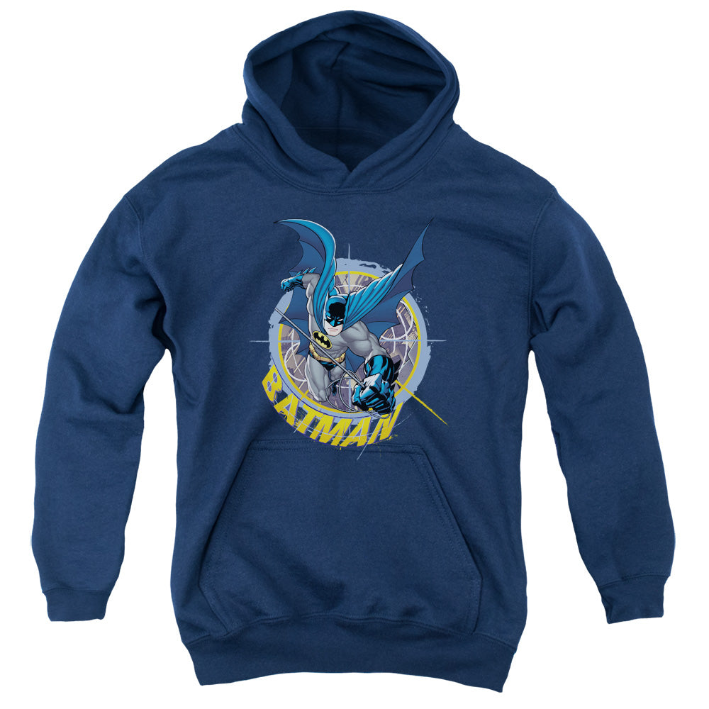 AN OFFCIALLY LICENSED BATMAN IN THE CROSSHAIRS YOUTH HOODIE NAVY