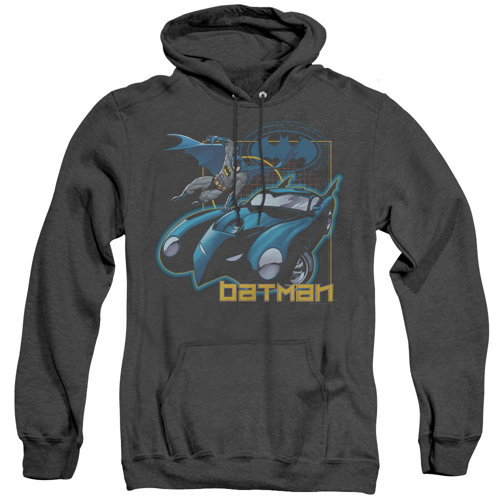 AN OFFCIALLY LICENSED BATMAN NICE WHEELS ADULT UNISEX HEATHER PULLOVER HOODIE BLACK