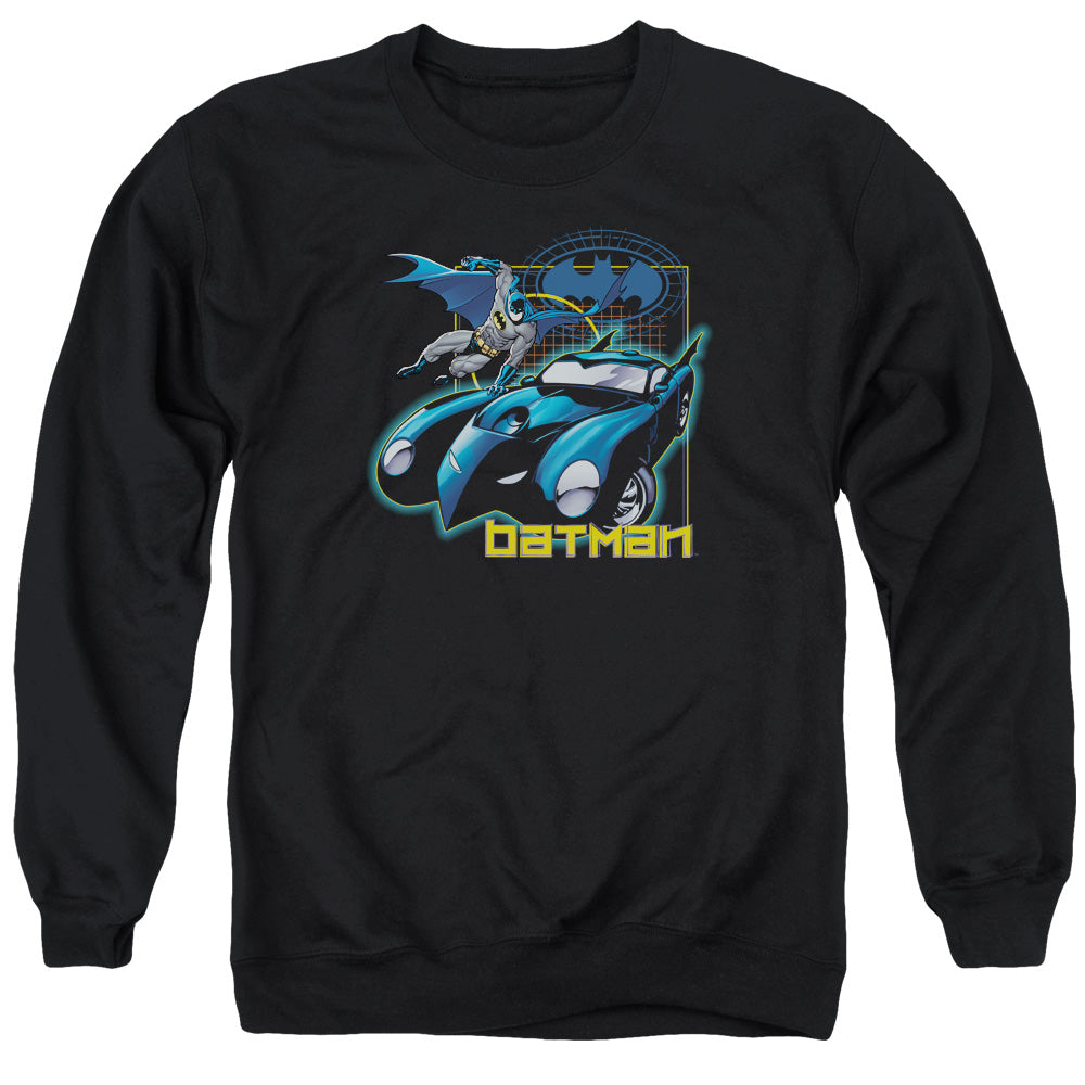 AN OFFCIALLY LICENSED BATMAN NICE WHEELS ADULT UNISEX CREWNECK SWEATSHIRT BLACK