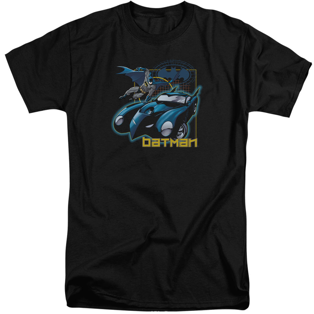 AN OFFCIALLY LICENSED BATMAN NICE WHEELS MEN'S TALL FIT T-SHIRT BLACK