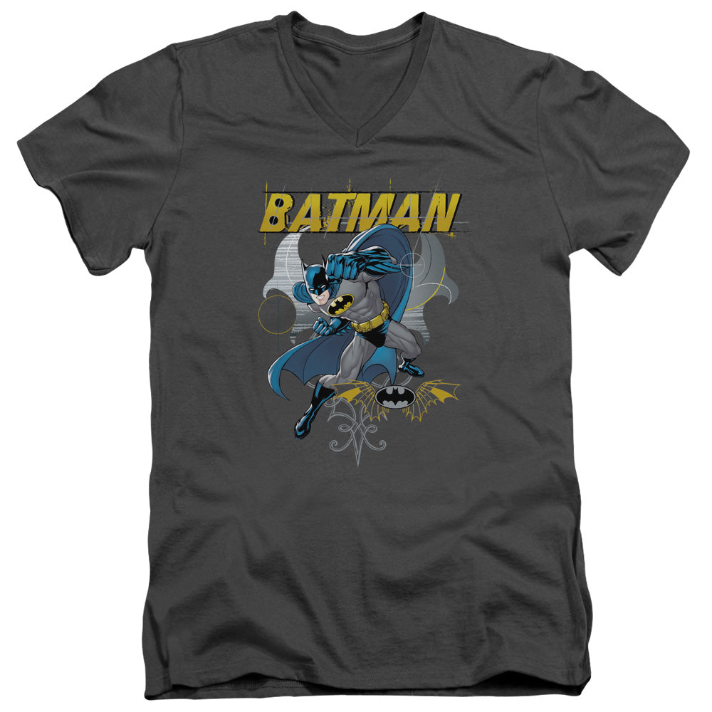 AN OFFCIALLY LICENSED BATMAN URBAN GOTHIC MEN'S V-NECK T-SHIRT CHARCOAL