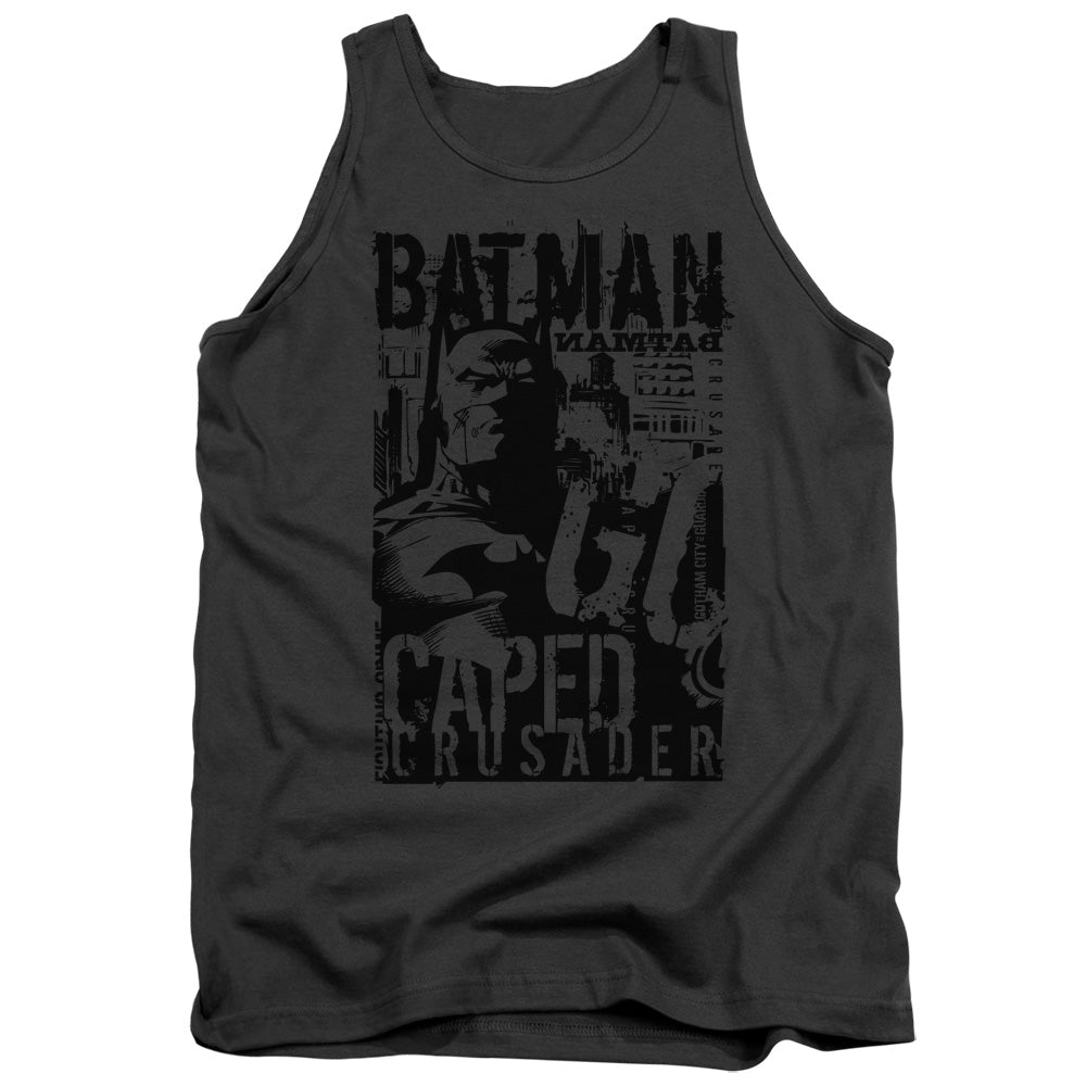 AN OFFCIALLY LICENSED BATMAN CAPED CRUSADER ADULT UNISEX TANK TOP CHARCOAL