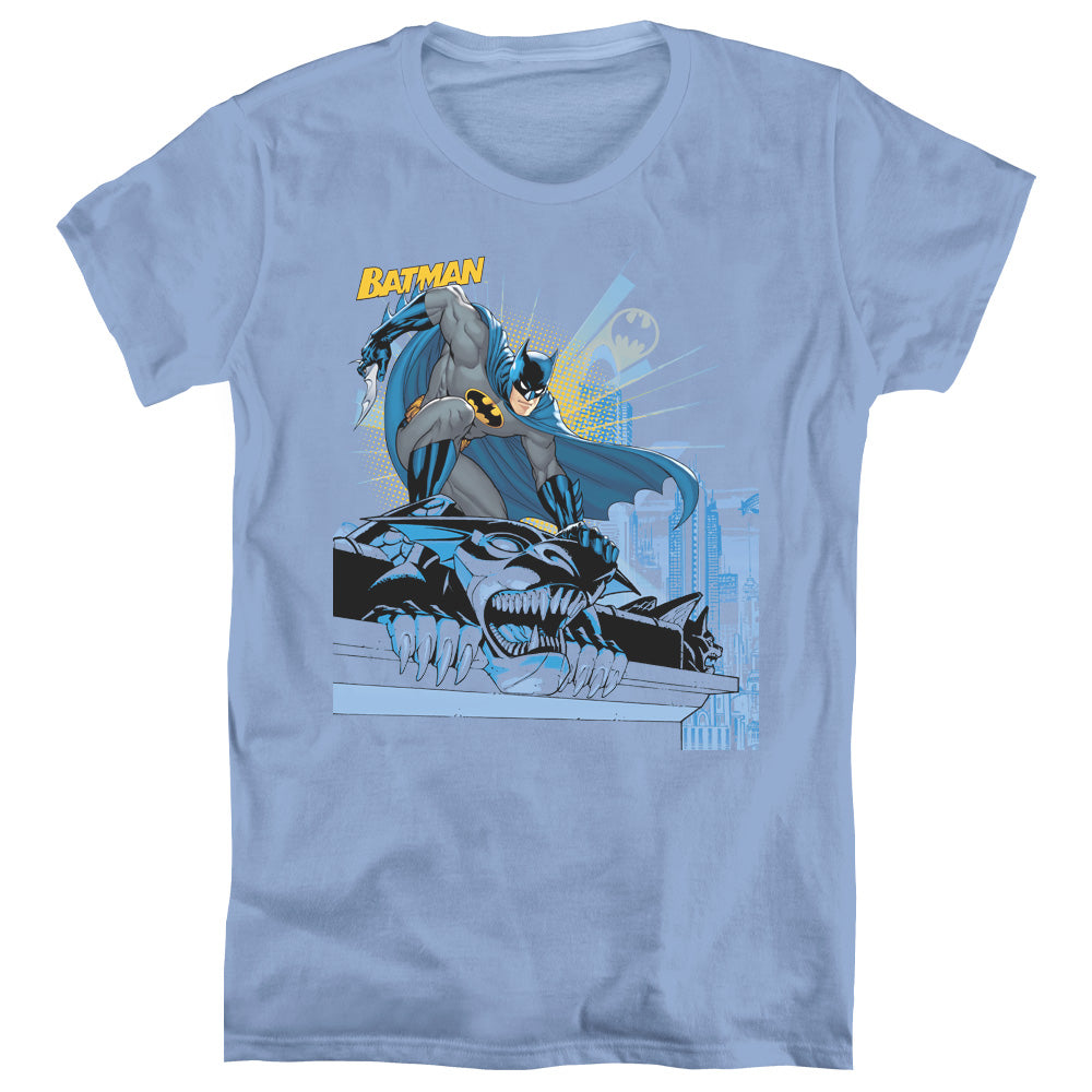AN OFFCIALLY LICENSED BATMAN TWO GOTHAM GARGOYLES WOMEN'S REGULAR FIT T-SHIRT CAROLINA BLUE