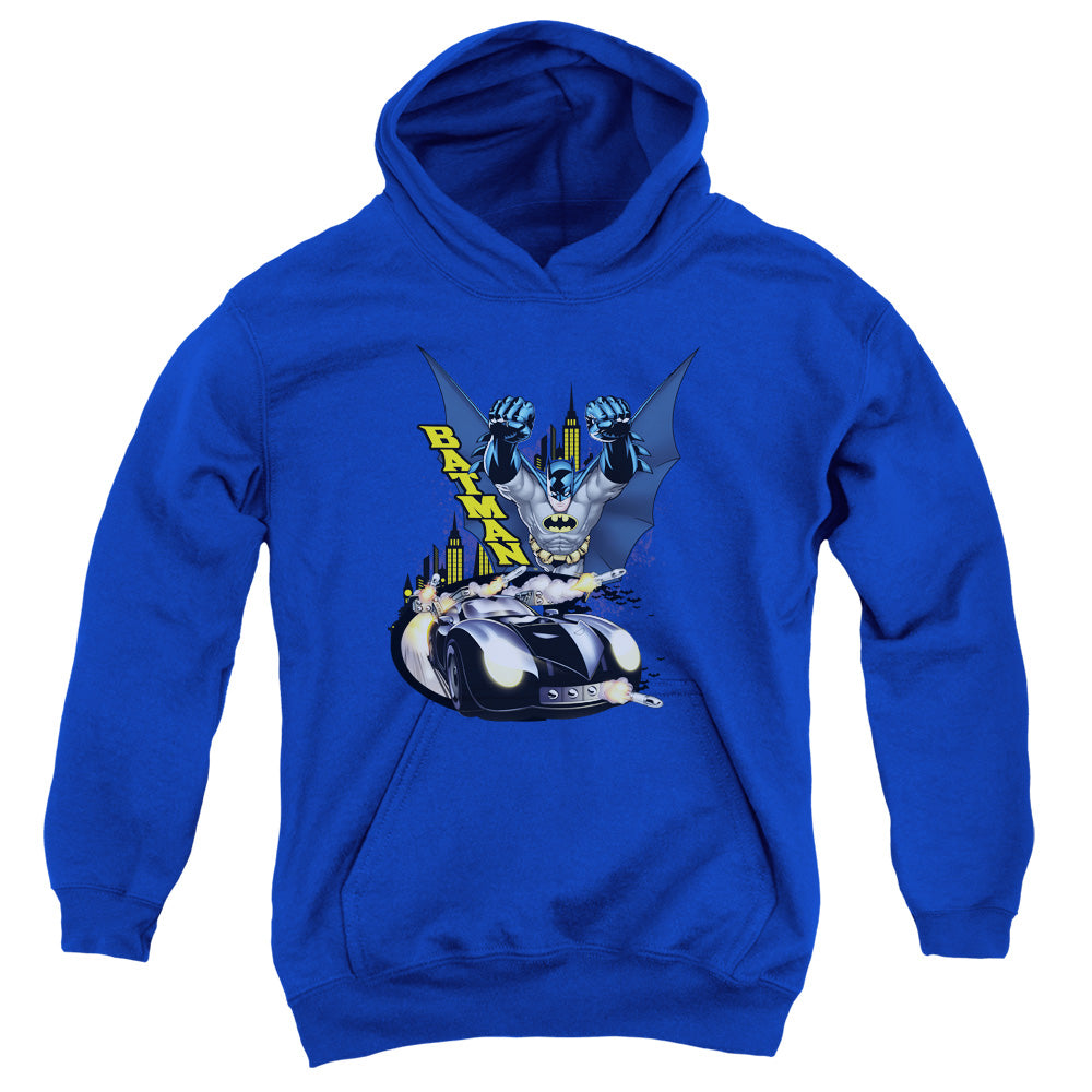 AN OFFCIALLY LICENSED BATMAN BY AIR & BY LAND YOUTH HOODIE ROYAL