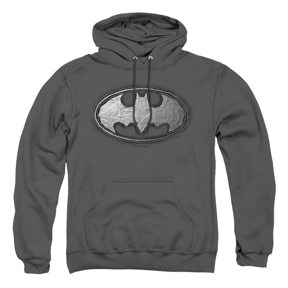 AN OFFCIALLY LICENSED BATMAN DUCT TAPE LOGO ADULT UNISEX PULLOVER HOODIE CHARCOAL