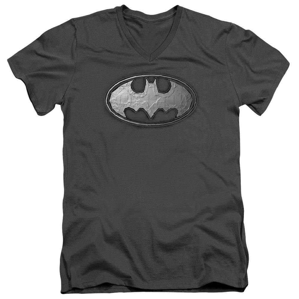 AN OFFCIALLY LICENSED BATMAN DUCT TAPE LOGO MEN'S V-NECK T-SHIRT CHARCOAL