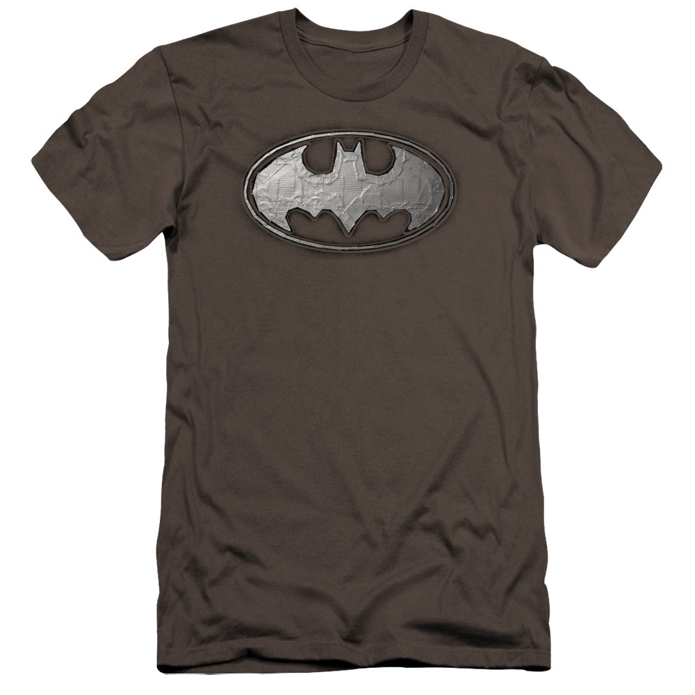 AN OFFCIALLY LICENSED BATMAN DUCT TAPE LOGO MEN'S PREMIUM SLIM FIT T-SHIRT CHARCOAL