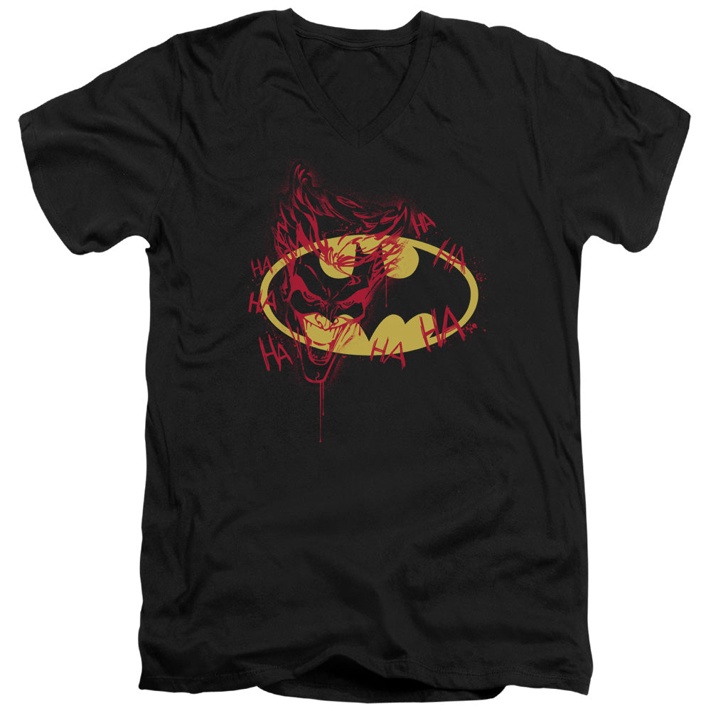 AN OFFCIALLY LICENSED BATMAN JOKER GRAFFITI MEN'S V-NECK T-SHIRT BLACK