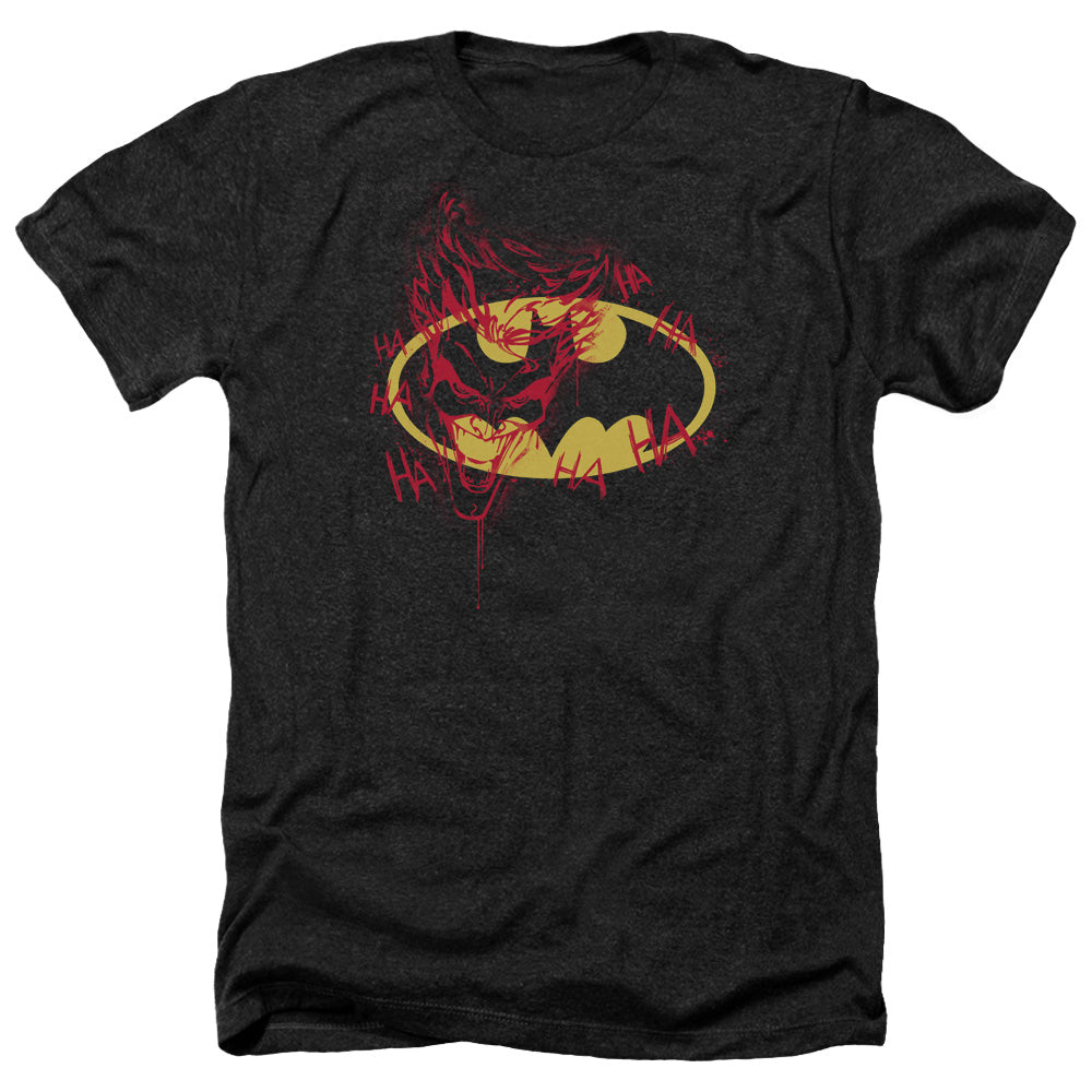 AN OFFCIALLY LICENSED BATMAN JOKER GRAFFITI MEN'S HEATHER T-SHIRT CHARCOAL
