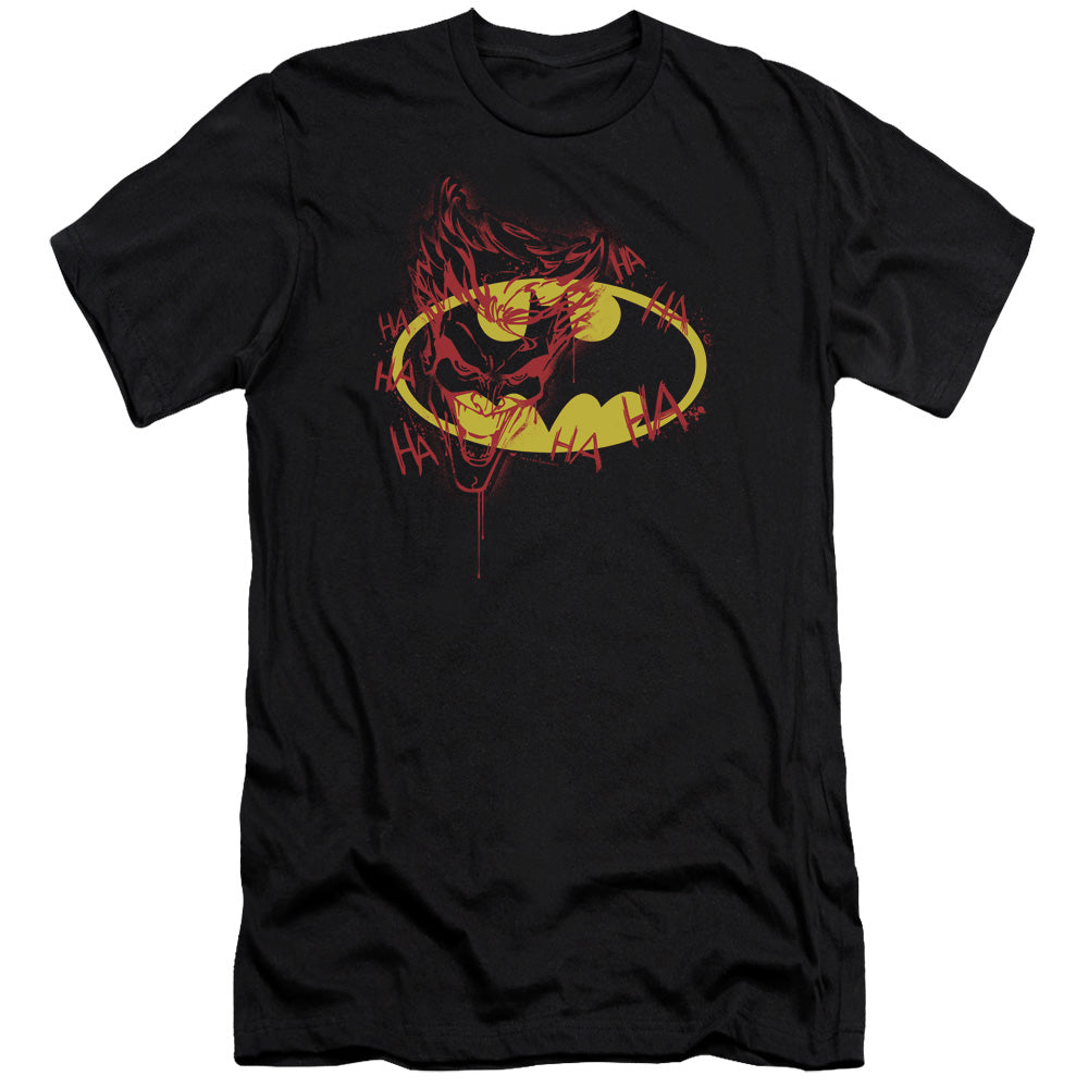AN OFFCIALLY LICENSED BATMAN JOKER GRAFFITI MEN'S PREMIUM SLIM FIT T-SHIRT BLACK